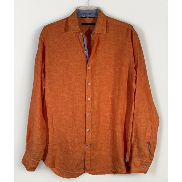 Hammer Made Size M (39 / 15.5) 100% Linen Shirt Orange Chambray Blue Flip Cuff - Picture 1 of 5